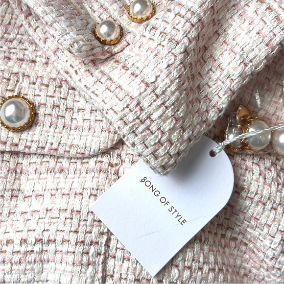 NWT REVOLVE X SONG OF STYLE Pastel Tweed Pearl Button Structured Crop Blazer XXL - Picture 7 of 9